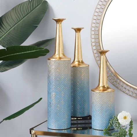 Metal Floor Vase, Teal Floor Vase, Silver Blue Floor Vase, Gold Geometric Vase, Turquoise Glass Floor Vase, Office Shelf, Kitchen Tables, Flower Holder, Metal Floor