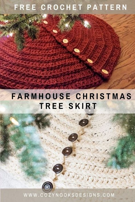 Farmhouse Christmas Tree Skirt, Christmas Tree Skirt Crochet, Tree Skirt Crochet, Farmhouse Christmas Tree Skirts, Christmas Tree Skirt Crochet Pattern, Crochet Tree Skirt, Christmas Tree Skirts Patterns, Tree Skirt Pattern, Crocheted Christmas