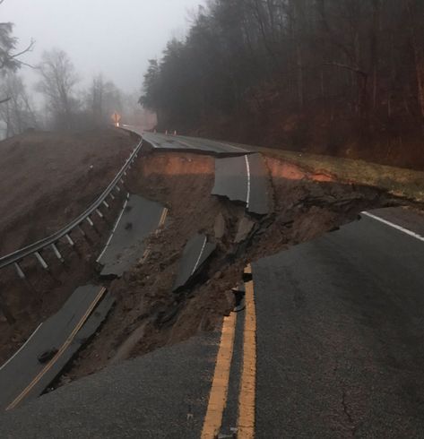 Motorist killed after landslide collapses road in Hawkins County, Tenn. Land Slide, Leaving Cert, Geography Project, Mudslide, Nainital, Valley Road, Bee Baby, East Tennessee, Travel South