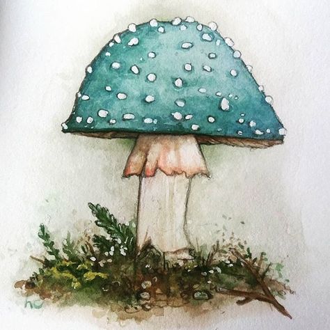 Love this little mushroom birthday card my daughter painted for me. 💙 a blue mushroom ! 🍄 @hannanarwhal . . #mushroom #watercolor… Mushroom Paint, Mushroom Drawing, Art Mignon, Mushroom Art, Lukisan Cat Air, Watercolor Inspiration, Watercolor Cards, Watercolor Print, Watercolor Illustration