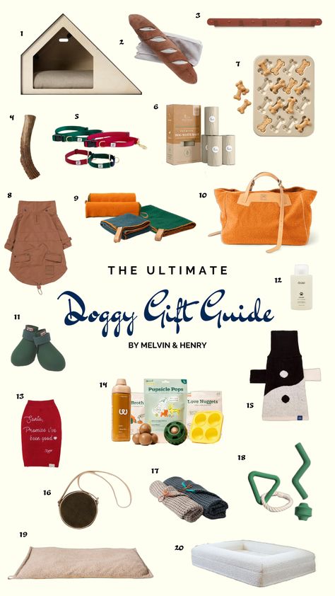 The Ultimate Doggy Gift Guide By Melvin And Henry- 2023 — Go French Yourself Dog Gifts For Dogs, Dog Gift Guide, Dog Walker Gift, Pet Parent Gifts, Walking Bag, Pet Shampoo, Wood Dog, Health And Happiness, Gifts For Dog Owners