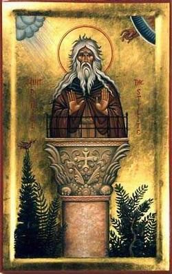 Saint Daniel the Stylite (c. 409 – 493) was born in  Maratha  near Samosata, in today what is now a region of Turkey. He entered a monastery at the age of twelve lived there until he was thirty-eight. During a voyage he made with his abbot to Antioch, he passed by Tellnesin and received the benediction of St. Simeon Stylites.  he visited holy places, stayed in convents, retired in 451 to the ruins of a pagan temple. He established his pillar four miles north of Constantinople. St Daniel, True Bride, Divine Providence, Lives Of The Saints, Sign Of The Cross, Samos, Eastern Orthodox, Bride Of Christ, Byzantine Icons