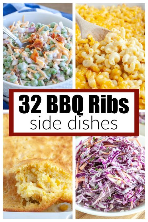 A variety of side dishes for ribs. These rib side dishes pair well with delicious, finger licking bbq ribs. From slaw to corn pudding, mac and cheese, and so many more. Bbq Party Sides Dishes, Bbq Pork Sides Dishes, Easy Healthy Side Dishes For Bbq, Side Dish With Ribs Dinner, Pig Pickin Side Dishes, What Goes Good With Bbq Ribs, Texas Bbq Side Dishes, Sides To Serve With Bbq Ribs, Bbq Ribs Meal Sides Dishes