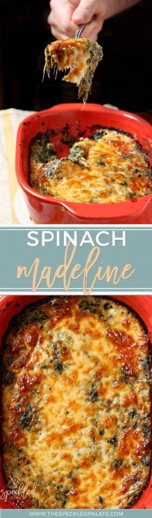 Spinach Madeline is spicy twist on a classic creamed spinach. This baked spinach side dish comes together quickly and can be made in advance for holidays or other special gatherings! #EasyEntertaining #SpeckledPalate Spinach Madeline, Spicy Spinach, Spinach Side Dish, Pepperjack Cheese, Healthy Recipes Crockpot, Unique Side Dishes, Spinach Casserole, Cheesy Spinach, Christmas Side