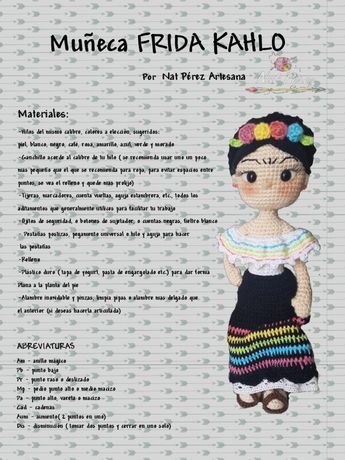 Frida Kahlo Amigurumi Free Pattern, Crochet Olaf, Mexican Crochet, Javier Sanchez, Textile Arts, Document Sharing, Amigurumi Crochet, Crochet Amigurumi, My Little Pony