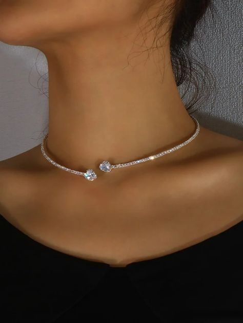 Banquet Party Full Diamond Choker Necklace Valentine's Day New Year Wedding Jewelry | justfashionnow Kalung Choker, Jóias Body Chains, Large Pearl Necklace, Jewelry 2023, Neo Gothic, Hari Valentine, Women Necklaces, Diamond Choker Necklace, Collar Choker