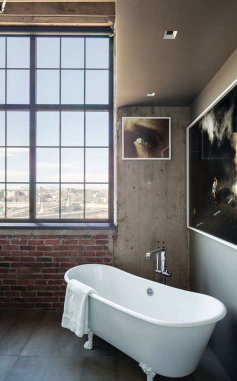 Industrial Loft by Studio Gild Industrial Loft Studio, Loft Apartment Designs, Loft Bathroom, Freestanding Tub Faucet, Studio Loft, Industrial Style Decor, Loft Industrial, Loft Studio, Flour Mill