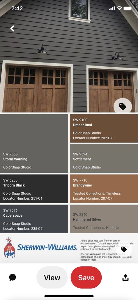 Exterior House Paint Color Combinations Ranch Style, Dark Grey Brown House Exterior, Brown House Paint Exterior, Exterior Paint Combos For House, Exterior Tan House Colors, Brown House Exterior Ideas Paint, Small Lake House Exterior Color Schemes, Peppercorn Exterior House Paint, Brown Grey Exterior House Colors