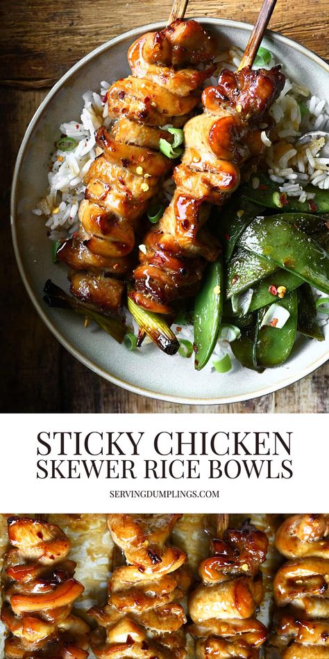 Chicken Skewers And Rice, Soy Chicken, Sticky Chicken, Fall Dinner Recipes, Chicken Skewers, Dumpling Recipe, Best Chicken Recipes, Main Course Recipes, Barbecue Recipes