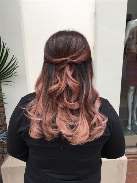 Dark Brown To Rose Gold Balayage, Rose Gold Balayage Straight Hair, Dark Rose Gold Hair Balayage, Rose Gold Peak A Boo Hair, Rose Gold Underneath Hair Brunette, Subtle Pink Balayage Brunette, Black And Rose Gold Hair, Rose Gold Balayage Black Hair, Ash Pink Balayage