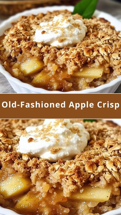 Learn how to make the best old-fashioned apple crisp, a timeless dessert featuring tender, cinnamon-spiced apples topped with a buttery, crumbly oat topping. This easy apple crisp recipe is perfect for holidays, potlucks, or a Apple Dessert With Canned Apples, Dessert Crisp Recipes, Dessert Made With Apples, Frozen Apple Recipes Desserts, Topping For Apple Crisp, Apple Crisp Easy Recipe, Best Apple Crisp Recipe Ever, Old Fashioned Dessert Recipes, Leftover Apples Recipes