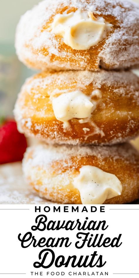 Cafe Dinner Ideas, Cream Filled Doughnut Recipe, Homemade Cream Filled Donuts Recipe, Cream Filling For Donuts Recipe, Bavarian Donut Recipe, Filling For Donuts Recipes For, Homemade Filled Donuts Recipe, Donut Recipes Fried, Filled Donuts Homemade