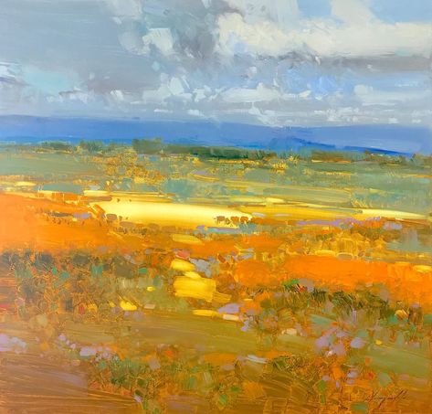 Yellow Flower Field, Field Of Yellow Flowers, Flower Field Painting, Yellow Flowers Painting, Field Painting, Impressionist Landscape, Plant Painting, Abstract Art Landscape, Paintings I Love