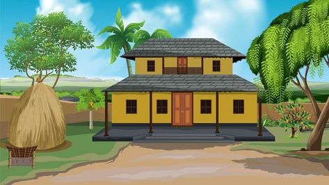 Premium Vector | Village poor house cartoon background House Village Design, Cartoon House Animation, Cartoon Village Background, Cartoon Background House, Cartoon Background Images, Cartoon Village, Village Background, Poor House, Free Green Screen Backgrounds