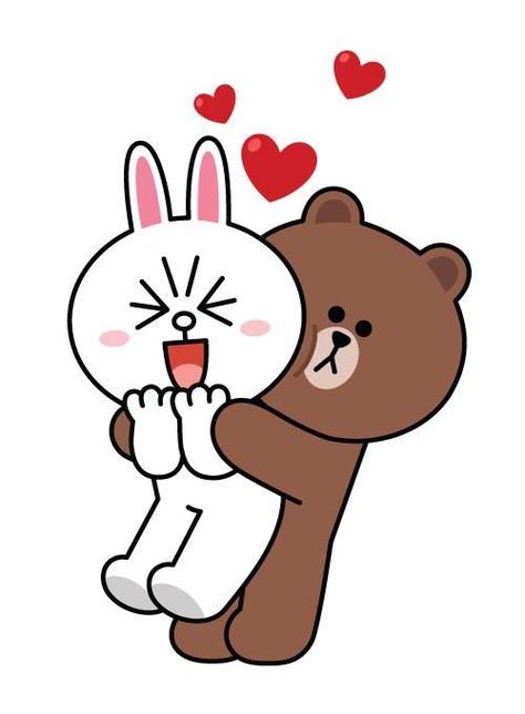 Brown And Cony, Cony Brown, Bear Gif, Chibi Cat, Cute Bear Drawings, Emoji Art, Bunny And Bear, Cute Couple Cartoon, White Bear