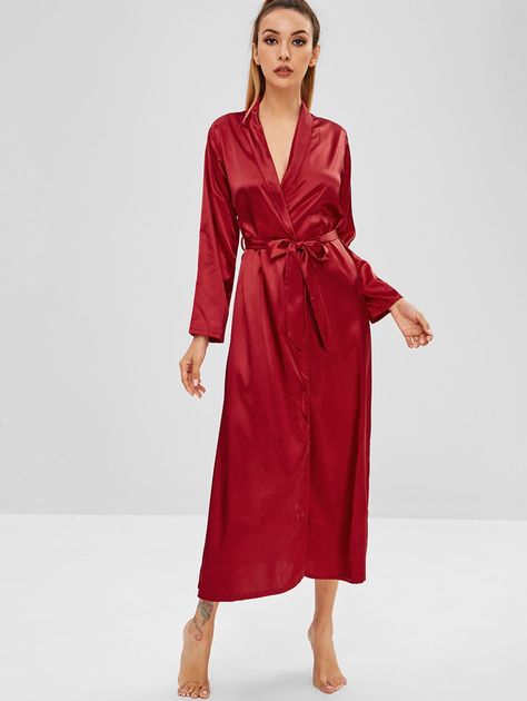 Belted Longline Pajama Robe  RED WINE , #SPONSORED, #Pajama, #Longline, #Belted, #WINE, #RED #Ad Satin Cami Dress, Shirt Trouser, Belted Robe, Satin Dress Long, Satin Cami, Pajama Robe, Pajama Set Women, Pajama Sets, Cami Dress