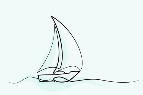 Continuous one line drawing of sailboat. Business icon. Vector illustration Sailboat Tattoo Simple, Sailing Boat Illustration, Sailing Logo, Handwriting Tattoos, Sailboat Tattoo, Boat Tattoo, Minimalist Tattoo Small, Seahorse Tattoo, One Line Tattoo