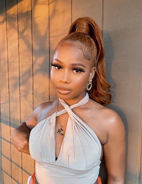 Ginger Sleek Ponytail, Prom Ponytails, Sleek Ponytail Black Women, Ponytail Hairstyles Black Women, Ponytail Black Women, Blonde Ponytail, Black Ponytail Hairstyles, Hairstyles Black Women, Braided Ponytail Hairstyles