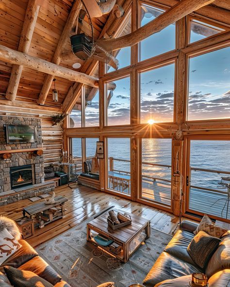 21+ Modern Cabins Cabin With Big Windows, Beach Cabin Interior, Mountain Cabin Interiors, Design With Nature, Log Cabin House, Modern Cabins, Glass Cabin, A Frame Cabins, Pretty Houses