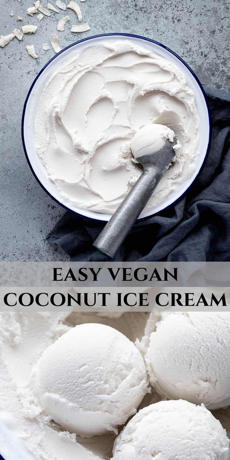 Easy coconut ice cream - this vegan ice cream is super simple to make with just a few ingredients. It is rich, creamy and absolutely delicious! Vegan Coconut Ice Cream Recipe, Healthy Coconut Ice Cream, Coconut Almond Ice Cream, Vegan Oreo Ice Cream, Low Fodmap Ice Cream, Vegan Ice Cream No Machine, Vegan Coconut Cream, Coconut Cream Ice Cream Recipe, Coconut Cream Ice Cream