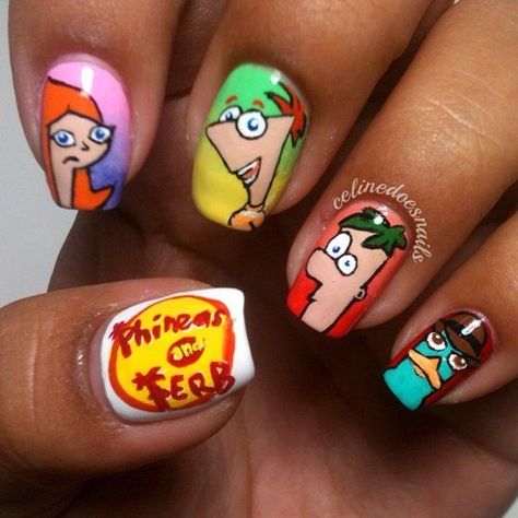 Phineas Y Ferb, Nail Art Disney, Inspired Nails, Creative Nail Designs, Painted Nail Art, Really Cute Nails, Nails Only, Disney Nails, Phineas And Ferb