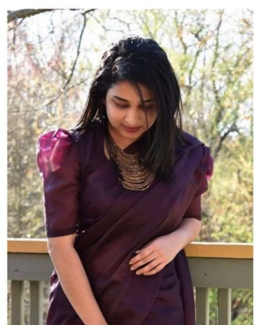 Latest puff sleeve blouse design - The handmade craft Sarees For Short Height Women, Plus Size Blouses For Saree, Blouse Designs For Fat Ladies, Crop Top Blouse Designs Latest, Trending Blouse Designs, Ruffle Blouse Designs, Trending Blouse, Short Height, Saree Ideas