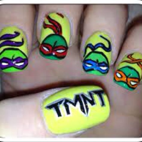 DUDE Ninja Turtle Nails, Spider Man And Batman, Wonder Woman Nails, Batman Nails, Turtle Nail Art, Comic Book Nails, Turtle Nails, Book Nails, Sally Hansen Nails