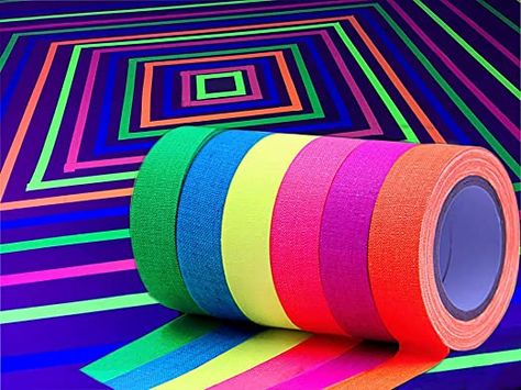 Diy Blacklight Decor, Neon Tape Ideas, Black Light Dance, Glow In The Dark Room, Glow Party Decorations, Glow Dance, Uv Party, Neon Tape, Calendar Planning