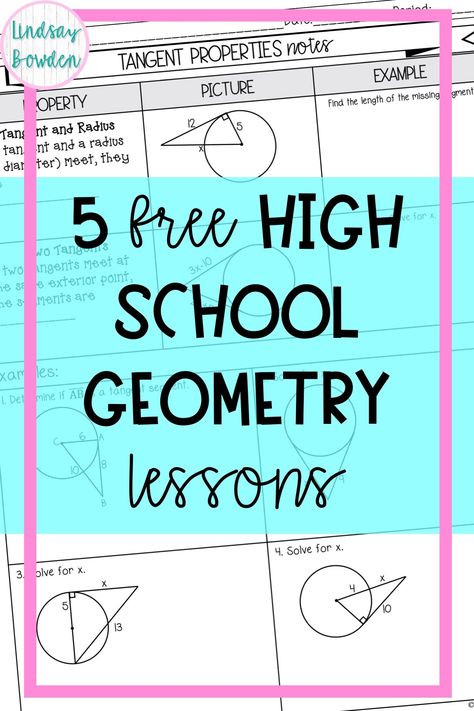 Grab 5 printable geometry lessons for high school geometry! The lessons include guided notes, practice worksheets, a card sort activity, and an assessment! All lessons are over circles. Perfect for your high school geometry course! Teaching Geometry High School, Geometry Worksheets High School, Geometry Notes High School, Geometry Activities High School, Geometry Classroom, 10th Grade Geometry, Japanese Math, Geometry Project, Maths Fun