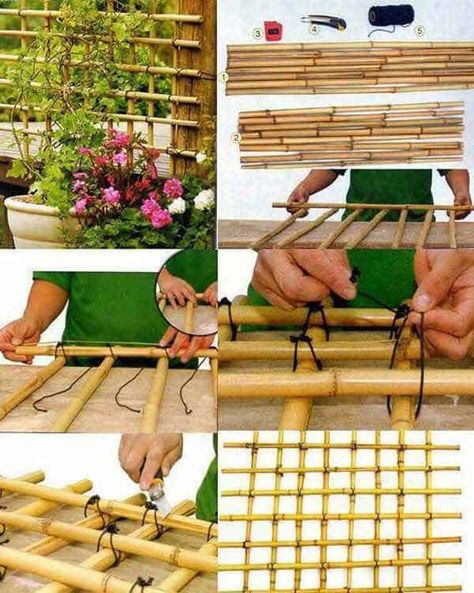 Decore Your Home With Creative DIY Bamboo Crafts-homesthetics (20) Bamboo Diy, Tanaman Pot, Bamboo Trellis, Bamboo Decor, Bamboo Poles, Jardim Diy, نباتات منزلية, Bamboo Garden, Bamboo Fence