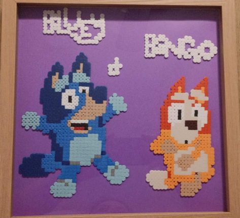 Bluey Cartoon Pixel Art, Bluey Bingo Perler Beads, Bingo Perler Beads, Bluey Craft Ideas, Bluey Perler Beads, Bluey Diy, Bluey Craft, Bluey Crafts, Bingo Bluey