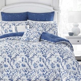 Laura Ashley Elise Navy Cotton Floral Bonus Comforter Set - Bed Bath & Beyond - 15296772 Navy Comforter Sets, Country Comforter, Navy Comforter, Cotton Comforter Set, Laura Ashley Home, Twin Comforter Sets, Floral Comforter, Blue Duvet, Blue Duvet Cover