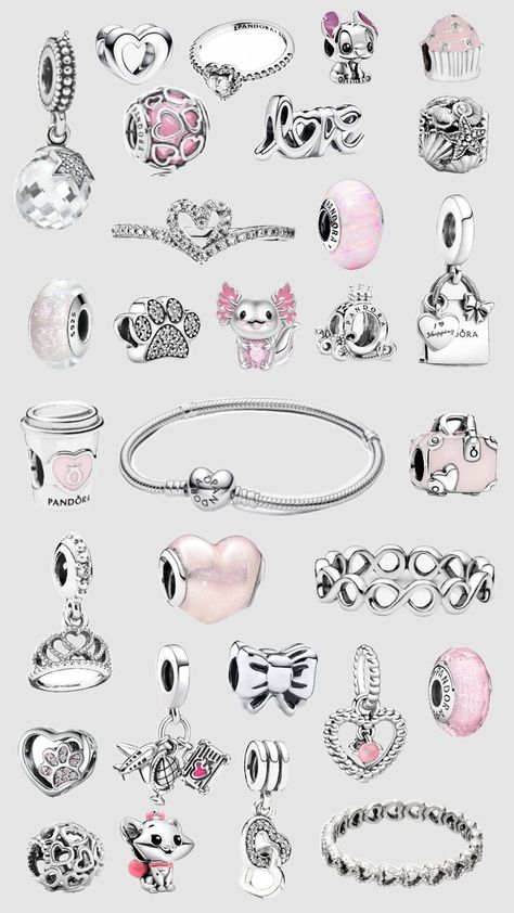 Pandora Aesthetic, Pandora Charms Pink, Pink Charms, Pandora Bracelet Charms Ideas, Girly Bracelets, Pandora Bracelet Designs, Pandora Collection, Pandora Jewelry Charms, Pandora Pink