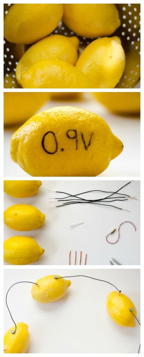 Power a colored LED using lemons as batteries. Science Cba 1 Ideas, Using Lemons, Science Experiments Kids Preschool, Diy Science Projects, Summer Science, Science Experiments For Preschoolers, Science Crafts, Science Party, Kid Experiments