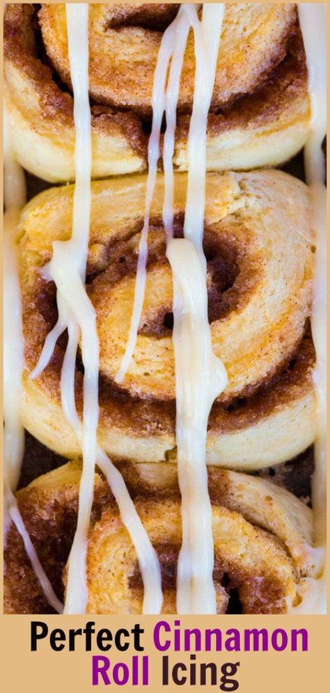 Cinamon Roll Icing, Easy Delicious Desserts, Icing Recipe For Cake, Cinnamon Roll Glaze, Icing Glaze, Cinnamon Roll Frosting, Cinnamon Roll Icing, Diy Cinnamon, Cinnamon Icing