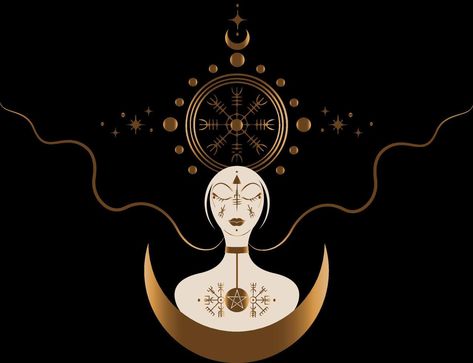 Divination Tattoo, Sacred Flower, Freya Goddess, Mother Tattoos, Celestial Art, Norse Mythology, Moon Phases, Fertility, Black Background