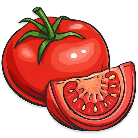 Draw Tomato, Drawing Of A Tomato, Tomatoes Drawing, Vegetable Doodle Art, Tomato Cartoon, Cartoon Tomato, Tomato Cartoon Drawing, Tomato Illustration, Tomato Clipart