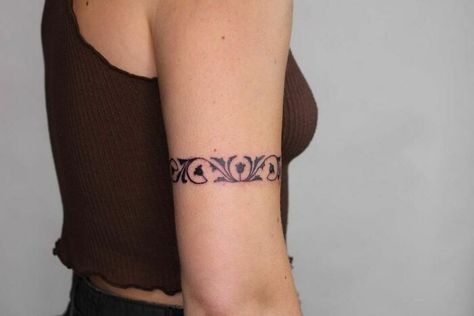 Half Bracelet Tattoo, Tattoo Arm Cuff, Vine Cuff Tattoo, Ornamental Arm Band Tattoo, Arm Band Tattoo Women, Band Arm Tattoo, Armband Tattoo For Women, Arm Cuff Tattoo, Lil Tattoos