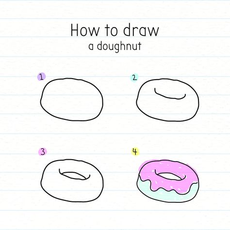 How To Draw A Doughnut, Doughnut Drawing, Easy Steps To Draw, Free Stencils Printables Templates, Doodle Tutorial, Watercolor Challenge, Donut Drawing, Cookie Drawing, Magic Doodle