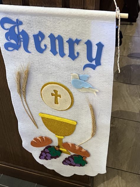 Communion Banners, Lent Decorations For Church, Christmas Card For Girlfriend, Christening Banner, Happy Birthday Bouquet, First Communion Banner, Happy Birthday Ecard, Holy Communion Party, Boys First Communion