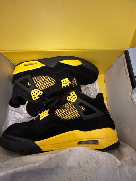 Shoes for sell Shoes Jordan 4s, Yellow Thunder, 4s Jordans, Jordan 4 Red, Jordan 4’s, Snack Gift, Black Jordans, Jordan 4s, Jordan Shoes Retro