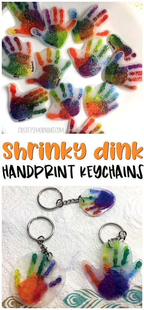 Shrinky dink handprint keychains...perfect mothers day craft/gift idea to give! Use shrink plastic and ink! Love the sparkles. Great for grandparents too. #shrinkydink #shrinkydinkcrafts #diykeychains #handprintcrafts #kidcrafts #diycrafts #funcrafts #craftymorning Handprint Shrinky Dink, Shrinky Dink Keychain, Mothers Day Craft, Shrinky Dink Crafts, Grandparents Day Crafts, Crafty Morning, Shrinky Dink, Mothers Day Crafts For Kids, Daycare Crafts