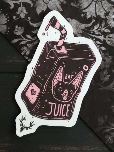 Spooky Cute Art, Juice Box Tattoo, Kawaii Vampire, Creepy Cute Art, Tattoo Food, Cute Goth Painting, Goth Tattoo Ideas Creepy Cute, Juice Box Art, Spooky Cute