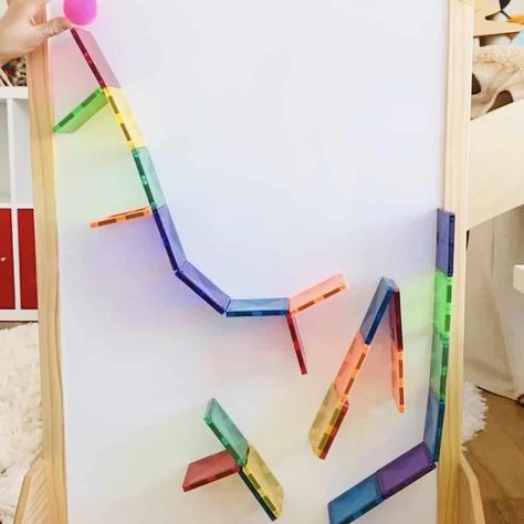 Magnatiles On Fridge, Magnatiles Marble Run, Marble Run Magnatiles, Magnatiles Ball Run, Magnetiles Builds, Magnet Tiles Building Ideas, Magnatile Ideas, Connetix Tiles, Magnet Tiles