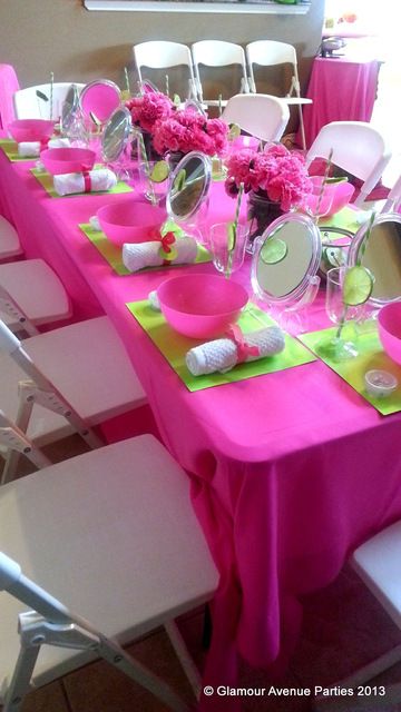 Photo 9 of 37: Spa Party / Birthday "Preppy Pink and Green Birthday Party" | Catch My Party Kids Spa Party Food, Adult Spa Party Ideas, Teenager Party, Spa Day Party, Kids Spa Party, Pyjamas Party, Mary Kay Party, Girl Spa Party, Kids Spa