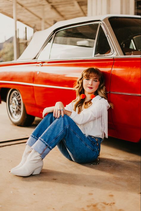 Car Senior Pictures, 2024 Photoshoot, Classic Car Photoshoot, Car Photoshoot, Western Fits, Skater Girl, Skater Girls, Senior Pics, Small Cars