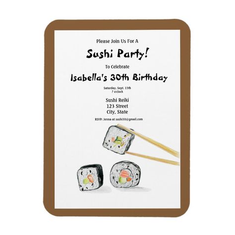 Sushi Rolls With Chopstick Party Invitation Creative Invitation Design, Sushi Party, Retirement Invitations, Creative Invitations, Sushi Rolls, Graduation Invitations, 30th Birthday, Invitation Design, Party Invitations