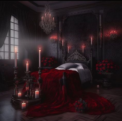 Gothic Red Bedroom, Fantasy Bedroom Concept Art, Gothic Bedrooms Vampires, Bedroom Concept Art, Vampire Bedroom Aesthetic Victorian, Dark Fantasy Bedroom, Vampire Castle Aesthetic Red, Palace Bedroom Royal Dark, Bedroom Concept