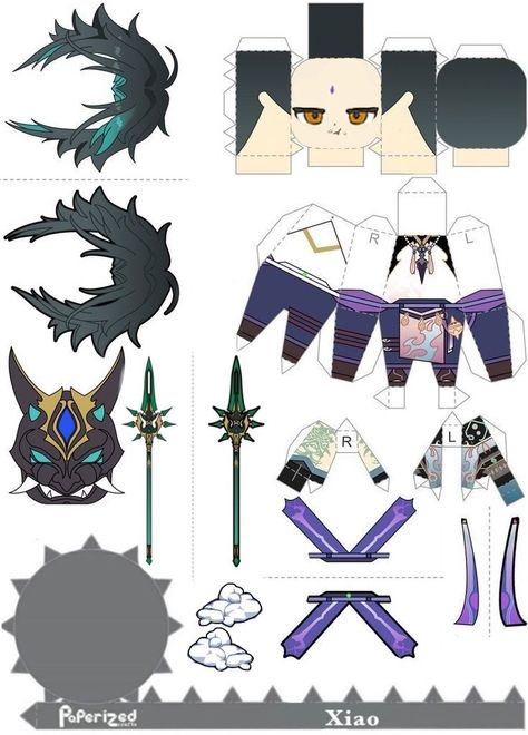 Xiao Printable, Xiao Papercraft Template, Xiao Papercraft, Scaramouche Papercraft, Genshin Impact Papercraft, Genshin Impact Xiao, Cute Origami, Anime Paper, Paper Dolls Diy