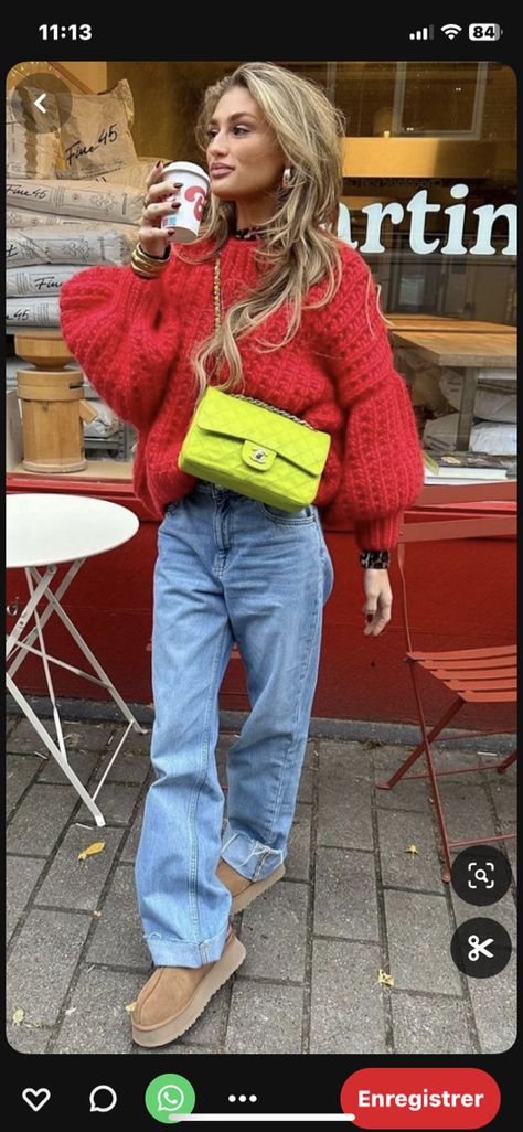 Red Jumper Outfit, Winter Office, Trendy Christmas Outfits, Look Jean, Female Tops, Knitwear Sweater, Pullover Sweater Women, Loose Sweater, Autumn Outfit